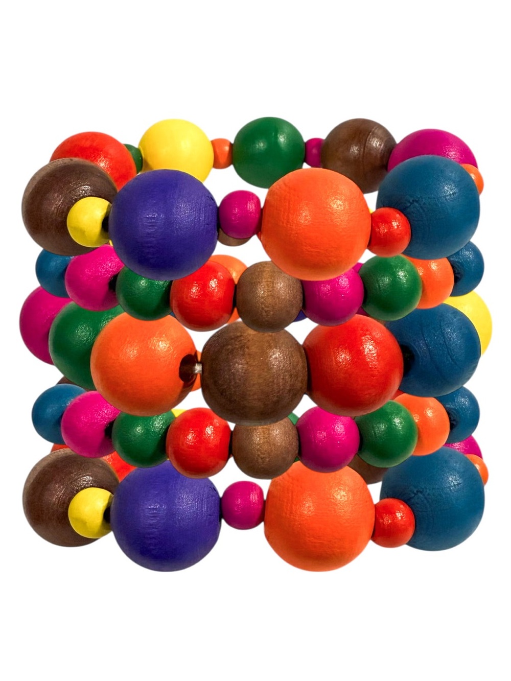 Multicolor Wooden Bead Stretch Bracelet - Vibrant Bead Stack